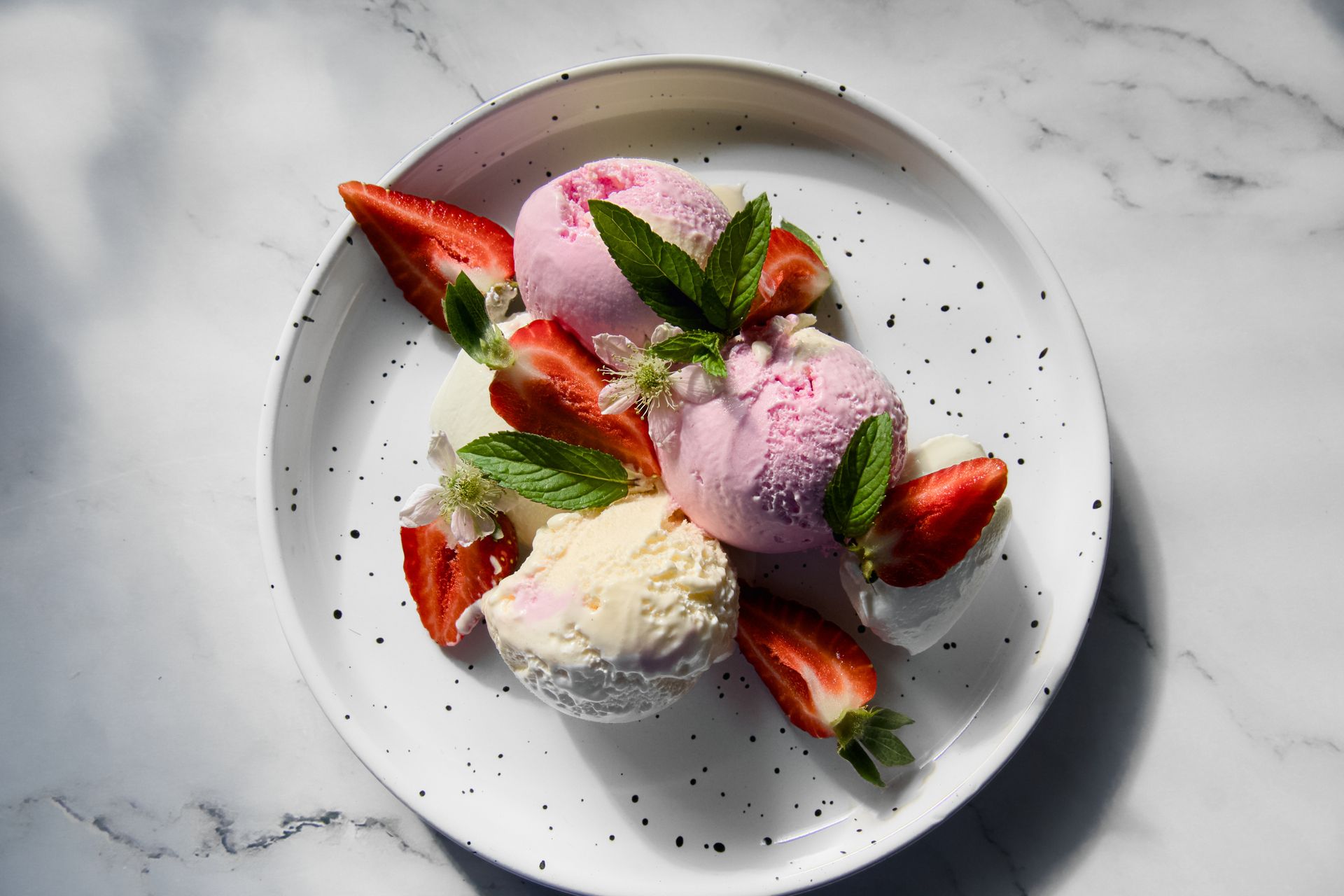 Premium ice cream made with fresh strawberries